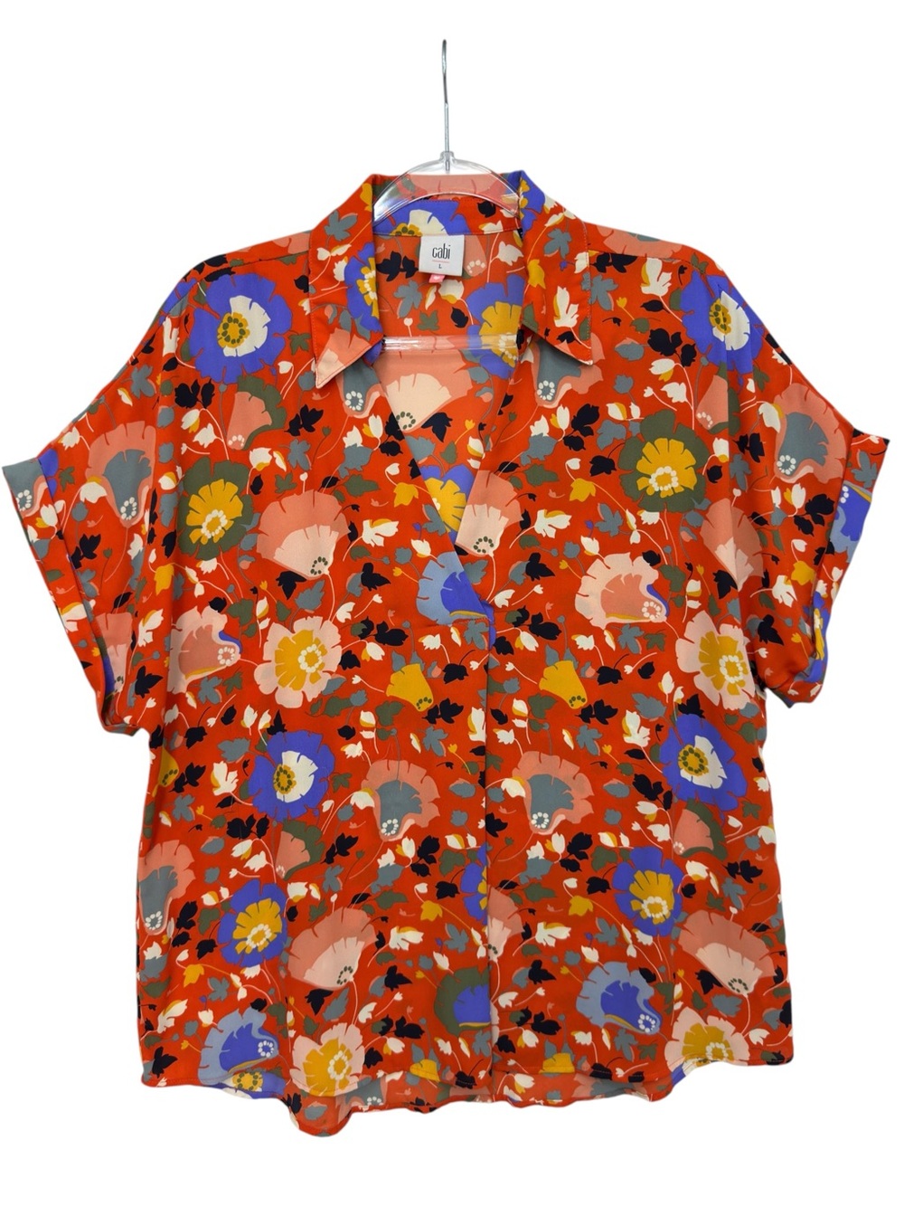 Silky Chiffon Knit Floral Leafs Popover Blouse Shirt
